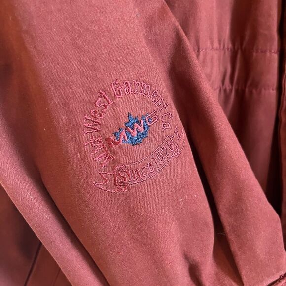 Vintage burgundy utility coat anorak embroidered wolves - Picture 5 of 14